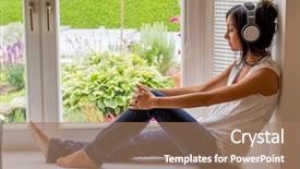  Presentation with sensuality woman black angel relaxing - Cool new theme with woman listening music with headphones backdrop and a coral colored foreground