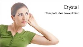  Presentation with ear pollution - PPT layouts enhanced with woman listening something with hand background and a white colored foreground