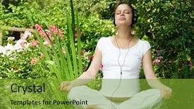  Presentation with listening woman - Beautiful presentation featuring woman listening to a music backdrop and a tawny brown colored foreground