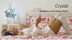  Presentation with christmas music - Colorful PPT layouts enhanced with young woman listening to christmas backdrop and a light gray colored foreground