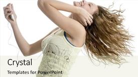  Presentation with digital claims - Colorful slide deck enhanced with woman listening to digital music backdrop and a  colored foreground