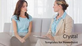  Presentation with listening woman - Presentation design with woman listening to her psychologist background and a coral colored foreground