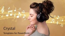  Presentation with listening woman - Beautiful PPT theme featuring historical centre of the city backdrop and a gray colored foreground