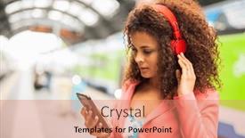  Presentation with music and athletic training - Presentation theme with woman-listening-to-music background and a coral colored foreground