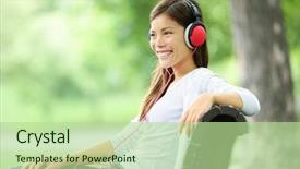  Presentation with asian music - PPT layouts having woman listening to music background and a  colored foreground
