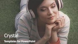  Presentation with dancer music grass - PPT theme consisting of woman listening to the music background and a dark gray colored foreground