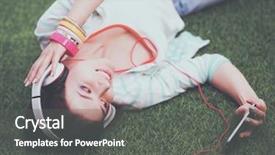  Presentation with listening woman - PPT layouts featuring woman listening to the music background and a gray colored foreground