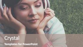  Presentation with listening woman - Beautiful slide set featuring woman listening to the music backdrop and a coral colored foreground