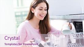  Presentation with loading - Colorful slide deck enhanced with woman loading dishwasher backdrop and a lemonade colored foreground