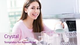  Presentation with loading - Audience pleasing PPT layouts consisting of woman loading dishwasher backdrop and a lemonade colored foreground