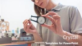  Presentation with locksmith - Cool new slides with woman-locksmith-repairing-a-lock backdrop and a coral colored foreground