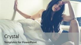  Presentation with long hair - Colorful presentation theme enhanced with woman long hair calm mood backdrop and a light gray colored foreground