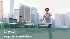  Presentation with wearable - PPT theme featuring woman look at her wearable background and a ocean colored foreground