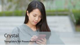  Presentation with look - Audience pleasing slide deck consisting of woman look at mobile phone backdrop and a  colored foreground