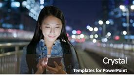  Presentation with phone tower - Audience pleasing slides consisting of tower cellphone - woman look at mobile phone backdrop and a dark gray colored foreground