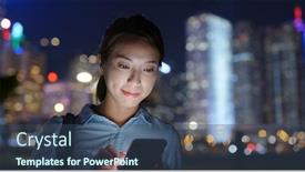  Presentation with look - Theme featuring woman-look-at-mobile-phone background and a ocean colored foreground