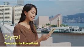  Presentation with look - Slide set with woman-look-at-mobile-phone background and a tawny brown colored foreground