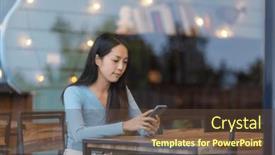  Presentation with look - PPT layouts with woman-look-at-mobile-phone background and a tawny brown colored foreground