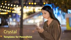  Presentation with look - Slide deck having woman-look-at-mobile-phone background and a  colored foreground