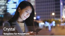  Presentation with mobile phone in woman hand - Presentation theme consisting of woman look at mobile phone background and a tawny brown colored foreground