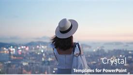  Presentation with look - Amazing presentation design having woman-look-at-the-beautiful backdrop and a ocean colored foreground