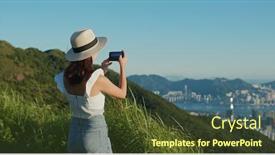  Presentation with look - PPT theme consisting of woman-look-at-the-beautiful background and a tawny brown colored foreground