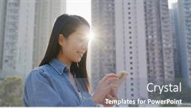  Presentation with flare - Amazing slides having woman-look-at-the-cellphone backdrop and a gray colored foreground