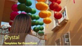  Presentation with lantern chinese - Colorful presentation theme enhanced with woman look at the chinese lantern hanging at outdoor backdrop and a tawny brown colored foreground