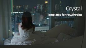  Presentation with city night - Audience pleasing slide set consisting of woman-look-at-the-city backdrop and a tawny brown colored foreground