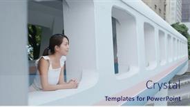  Presentation with pedestrian - PPT theme enhanced with woman-look-at-the-city background and a lemonade colored foreground