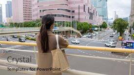  Presentation with taipei - Slide set enhanced with woman-look-at-the-city background and a coral colored foreground