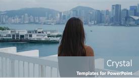  Presentation with hong kong - Slides enhanced with woman-look-at-the-city background and a light blue colored foreground