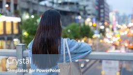  Presentation with night city - Presentation theme enhanced with woman-look-at-the-city background and a  colored foreground