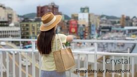  Presentation with look - PPT layouts featuring woman-look-at-the-city background and a coral colored foreground