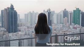  Presentation with look - Presentation theme consisting of woman-look-at-the-city background and a  colored foreground