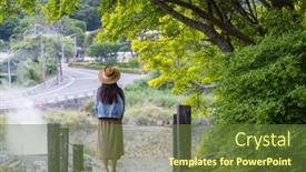  Presentation with hot spring - PPT theme enhanced with woman-look-at-the-hot background and a tawny brown colored foreground