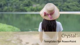  Presentation with mountain lake - Presentation with woman-look-at-the-lake background and a lemonade colored foreground