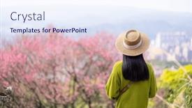  Presentation with sakura - Slide set with woman-look-at-the-sakura background and a sky blue colored foreground