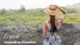  Presentation with scenery - Presentation theme featuring woman-look-at-the-scenery background and a gray colored foreground