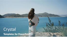  Presentation with scenery - Presentation having woman-look-at-the-scenery background and a teal colored foreground
