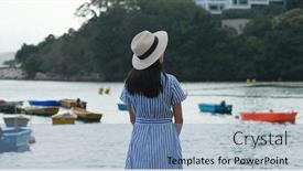  Presentation with look - Colorful slide deck enhanced with woman-look-at-the-sea backdrop and a seafoam green colored foreground