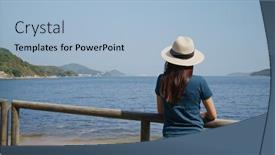  Presentation with look - Theme having woman-look-at-the-sea background and a  colored foreground