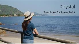  Presentation with look - Presentation theme having woman-look-at-the-sea background and a  colored foreground