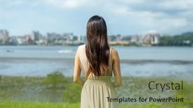  Presentation with look - Slide deck with woman-look-at-the-sea background and a seafoam green colored foreground