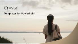  Presentation with look - Presentation theme having woman-look-at-the-sea background and a lemonade colored foreground