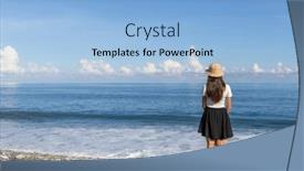  Presentation with look - Presentation design enhanced with woman-look-at-the-sea background and a light blue colored foreground