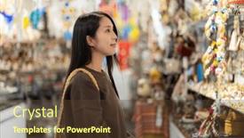  Presentation with look - Presentation theme with woman-look-at-the-souvenir background and a tawny brown colored foreground