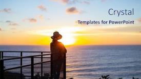  Presentation with look - Presentation theme having woman-look-at-the-sunset background and a sky blue colored foreground