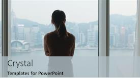  Presentation with look - Slide deck having woman-look-outside-the-window background and a lemonade colored foreground