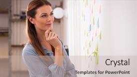  Presentation with sticky notes - Presentation having woman looking a sticky note background and a soft green colored foreground